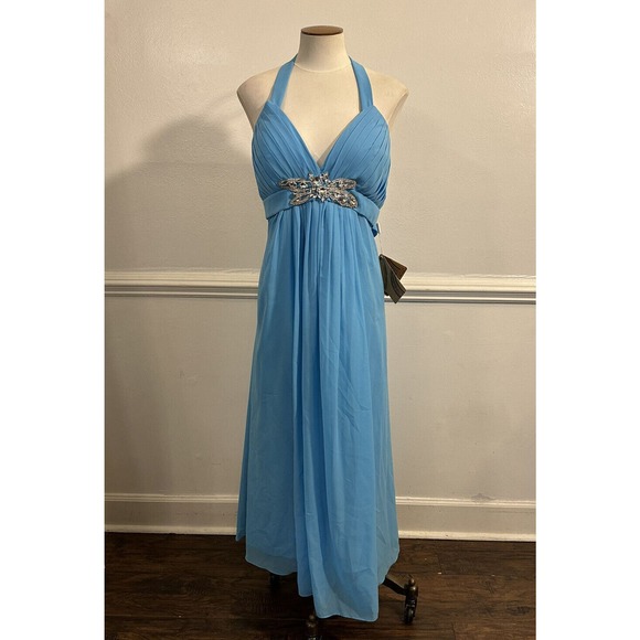 Light In The Box AQUA BLUE SHIMMER CHIFFON BEADED BLING PROM FORMAL GOWN DRESS - Picture 1 of 11